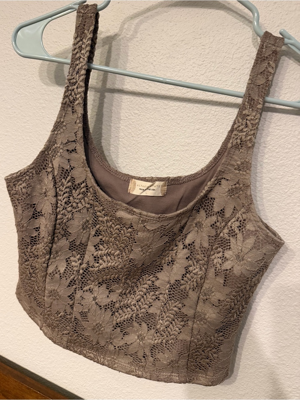 Altar'd State Taupe Floral Lace Bandeau Crop
